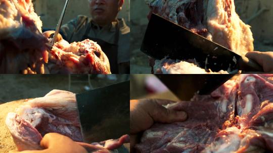 大厨剁肉 砍肉 切肉 厨师剁肉视频素材模板下载