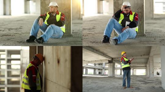 【合集】建筑工人坐在地上视频素材模板下载