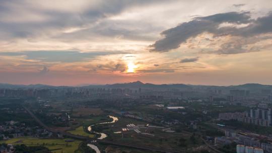 大自然山川日落晚霞夕阳航拍移动延时