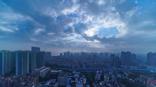 广州城市高楼建筑公路车流日出朝阳延时视频素材模板下载