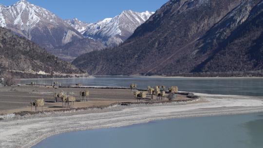 西藏然乌湖雪山湖泊航拍709视频素材模板下载