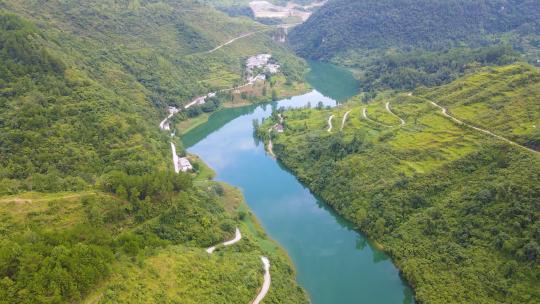 贵州美丽乡村山水风景青山绿水山路弯弯视频素材模板下载