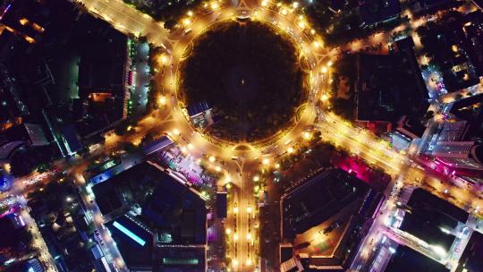 中国吉林长春人民广场城市夜景航拍