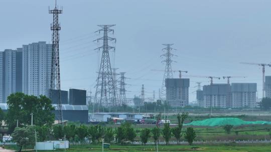 高压线 电塔建筑群