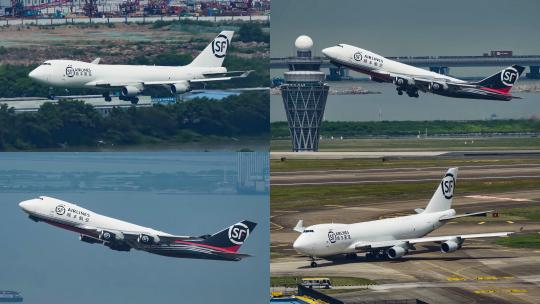 顺丰航空波音747货机起飞和降落过程高清在线视频素材下载