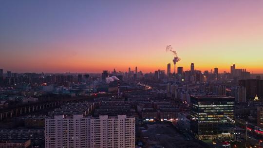 辽宁沈阳城市夜景航拍东北城市居民区