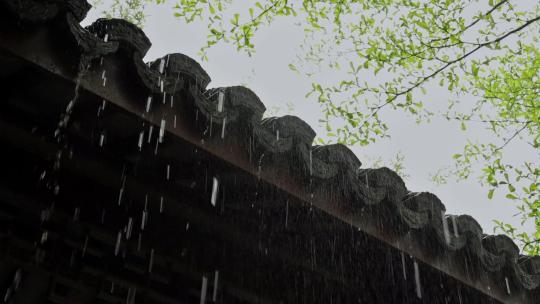 雨季雨天雨景屋檐雨滴古建筑意境