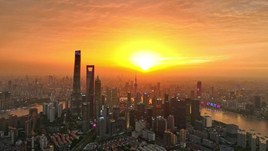 上海陆家嘴上海中心大厦东方明珠日落航拍