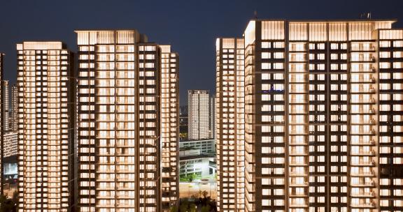 杭州亚运会亚运村城市建筑晚上亮灯夜景航拍