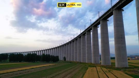 高铁 动车 火车 铁轨建设+行驶航拍