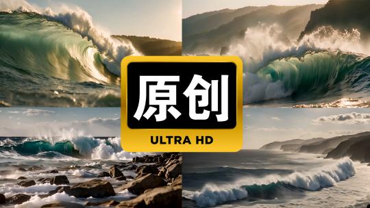 气势海浪超级慢镜头 拍打礁石【袋鼠精灵】高清在线视频素材下载