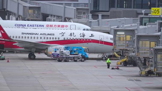 上海航空飞机在浦东机场跑道滑行