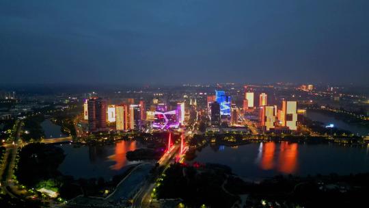 航拍郑州郑东新区龙子湖金融中心夜景视频素材模板下载