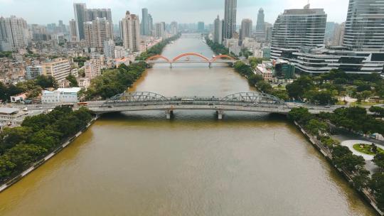 高清广州珠江上的海珠大桥交通