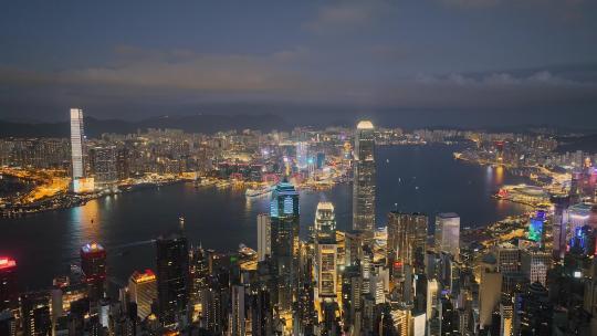 香港太平山顶夜景航拍4K