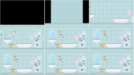 浴室卫生间MG扁平卡通居家客厅儿童房高清AE视频素材下载