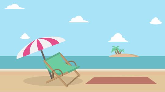 海滩沙滩躺椅遮阳伞室外MG扁平卡通动画背景
