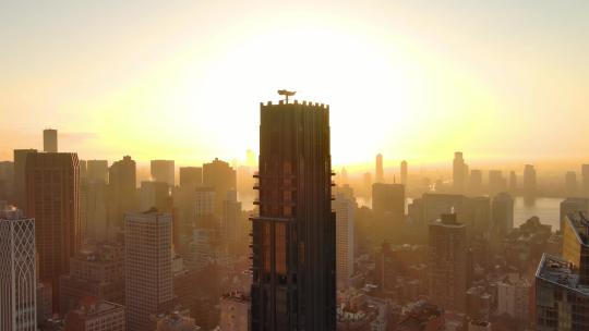 4K城市航拍纽约曼哈顿摩天大楼日出城市建筑