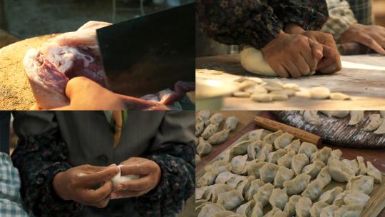 农村剁肉切菜和面包饺子相关镜头视频素材模板下载
