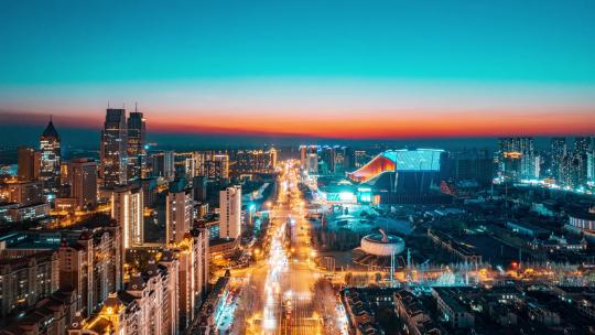 中国哈尔滨松北新区城市夜景延时航拍