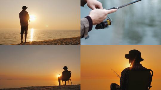 【合集】夕阳下钓鱼的人视频素材模板下载