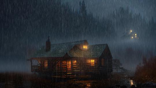 暴雨下的林中小屋