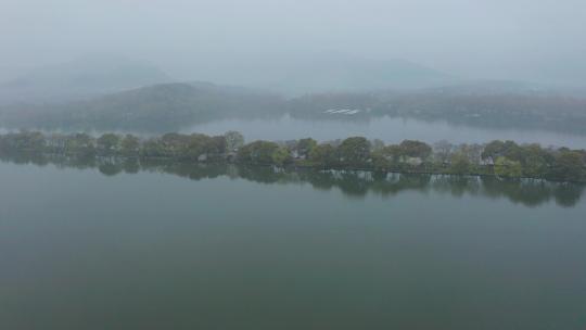 杭州春天西湖湖中三岛晨曦风光航拍