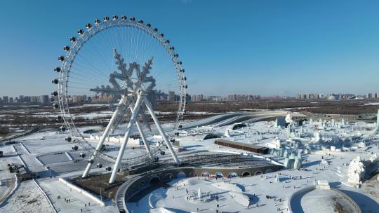 原创 哈尔滨冰雪大世界冰雕航拍景观