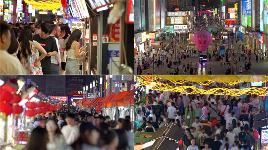 台东步行街美食街商业街夜景·延时高清在线视频素材下载