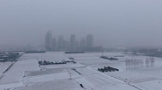 北方大雪中的田地和高楼 2