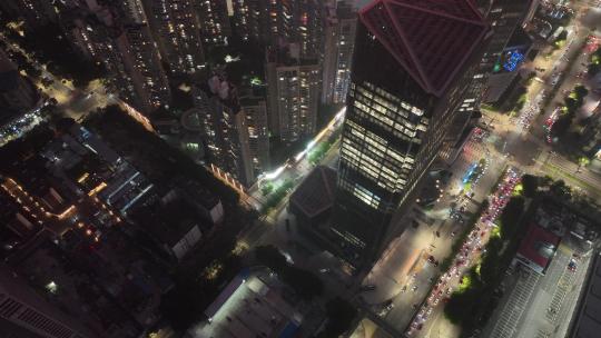 4K深圳福田区CBD建筑群夜景航拍视频素材模板下载