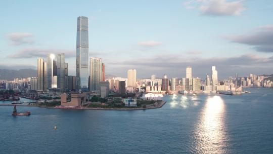 航拍中国香港西九龙区地标建筑