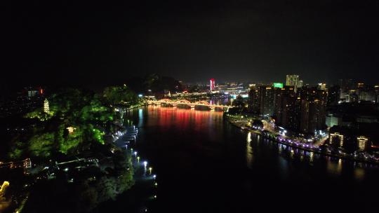 航拍广西柳州柳江文惠桥夜景