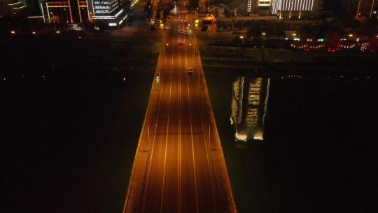 2020年初疫情长沙橘子洲大桥夜景航拍实拍