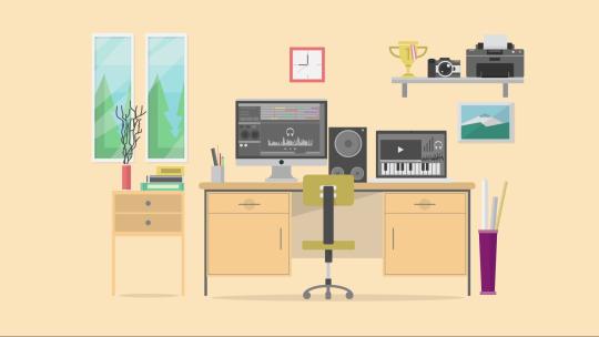 工作区后期音乐编曲室内MG扁平卡通动画背景