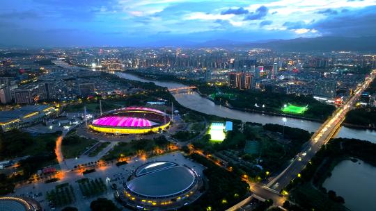 义乌体育馆国际博览中心夜景航拍 多视角