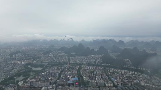 广西桂林城市风光航拍清晨迷雾