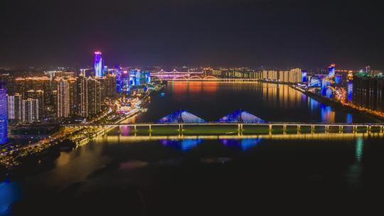 湖南长沙城市夜景灯光秀航拍移动延时