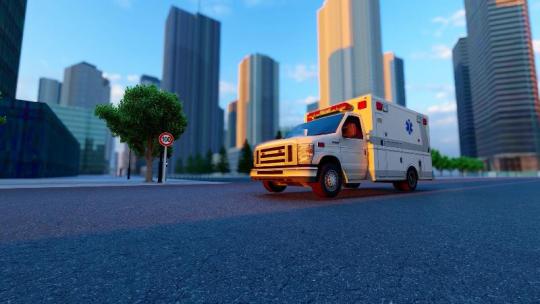 救护车紧急出动马路行驶三维动画视频视频素材模板下载