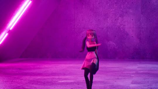 二次元动画黑丝连衣裙美女舞蹈视频素材模板下载
