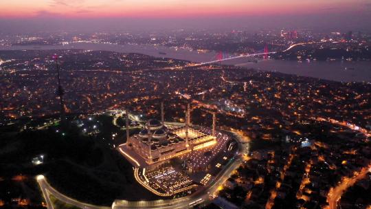 伊斯坦布尔坎利卡清真寺的无人机视图。视频素材模板下载