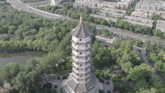 天津北宁公园致远塔4K航拍视频视频素材模板下载