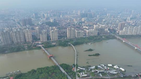 航拍福建漳州九龙江城市建设风光