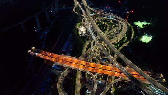 航拍贵阳城市发展现代交通黔春立交桥夜景