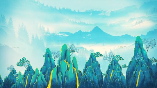 【4K】水墨烫金山水