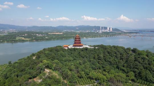 航拍江西吉安神岗山望阁