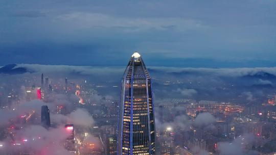深圳夜景航拍深圳云海