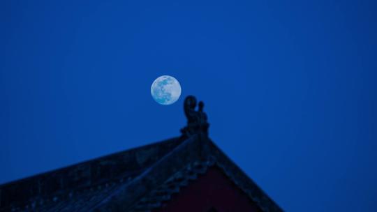 古建筑 月亮升起延时