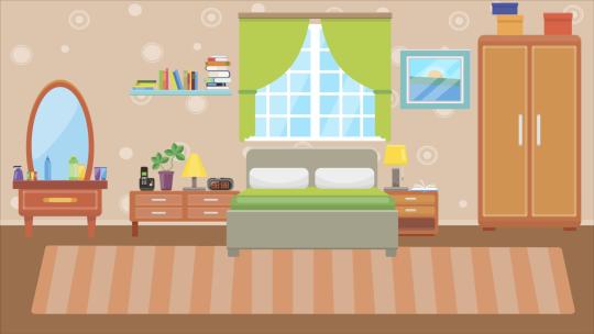 卧室MG扁平卡通居家客厅儿童房场景背景AE视频素材教程下载