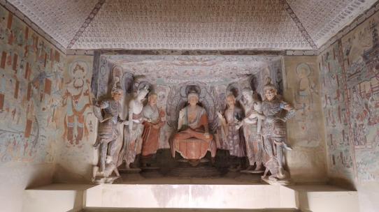 敦煌莫高窟 雕像 壁画 石窟 艺术视频素材模板下载